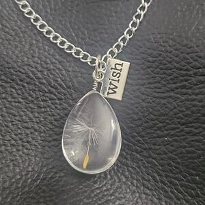 Make a wish dandelion drop shaped pendant necklace with charm